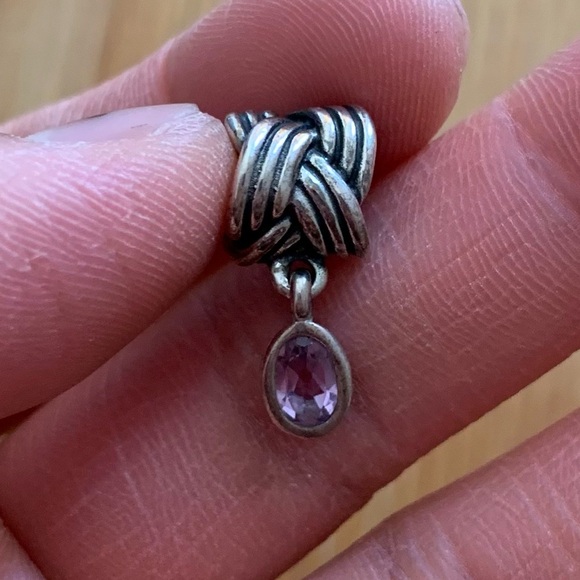 Retired Pandora Tied Together Sterling Silver Dangle Charm With Pink Amethyst - Picture 4 of 12
